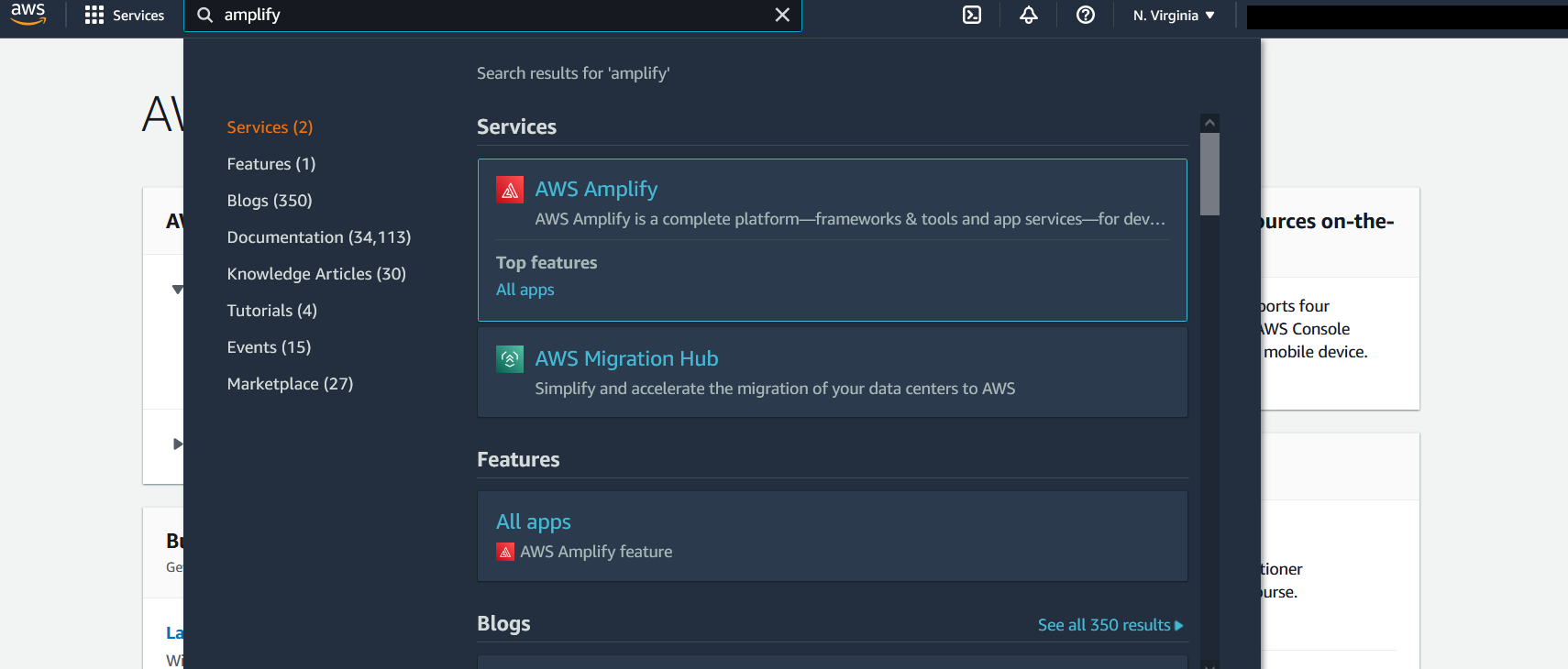 Searching for Amplify in AWS
