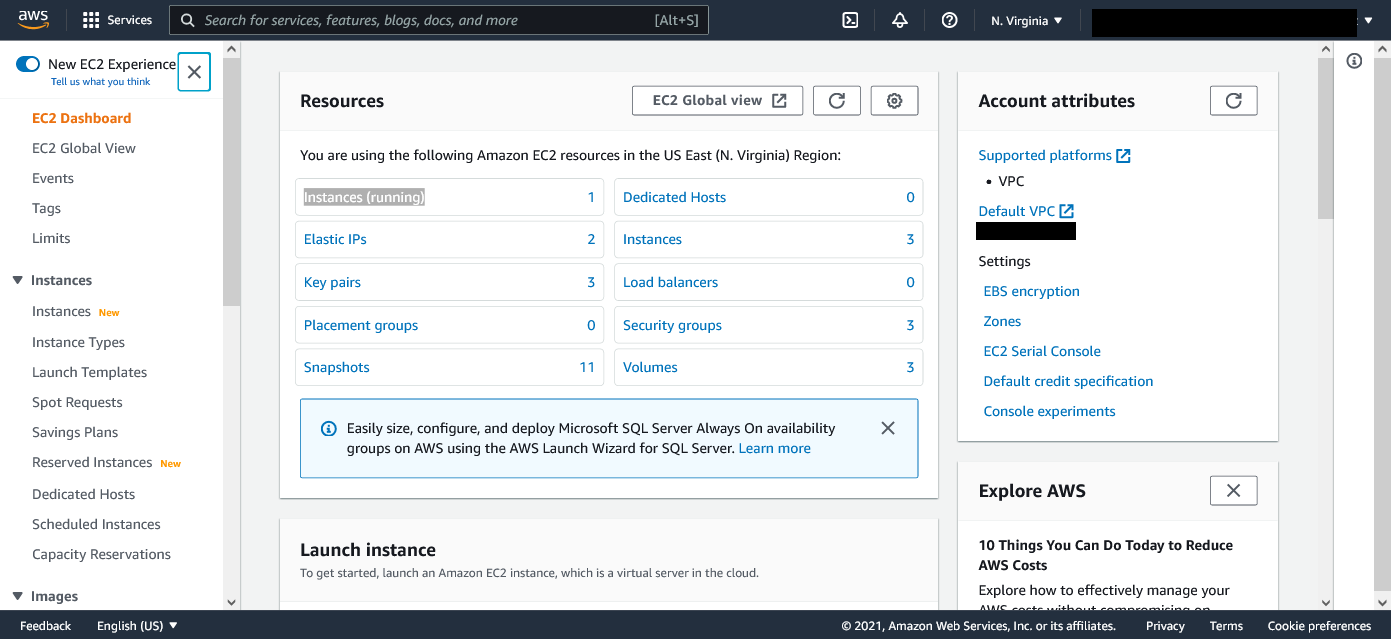 EC2 landing page